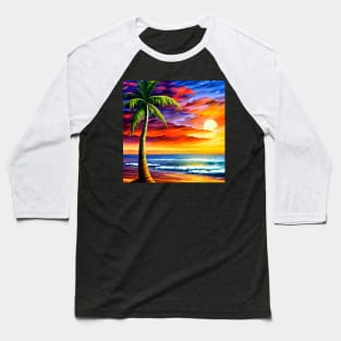 Sunset Palm Seaside Tropical Landscape Baseball T-Shirt